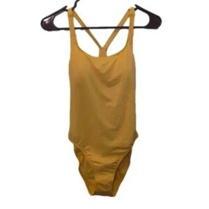 Mustard Yellow One-Piece Swimsuit with Cross Back